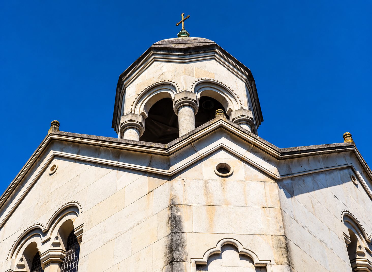 The bell tower and dome of St Sarkis Church, London